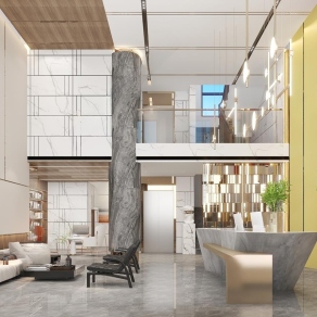 现代酒店大堂书吧3D模型下载